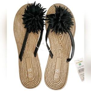 New with tags black tan floral flip flops sandals size 9 10